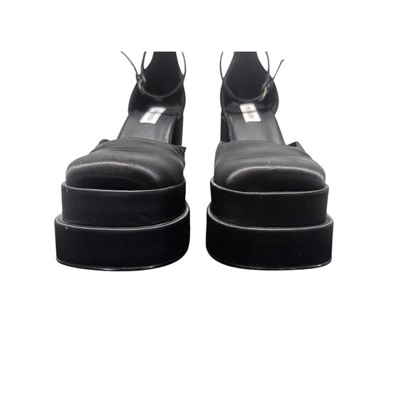 Steve Madden Charliz Platform Pump Heels Women 9 Black Satin Chunky Comfort Prom - Picture 14 of 16